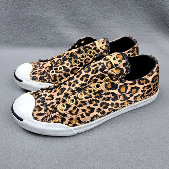 Limited Edition Jack Purcell Converse‎ Women's Size 6.5 Leopard Print Laceless - Picture 1 of 12